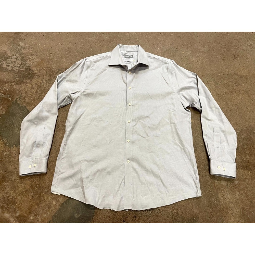 Michael Kors Dress Shirt Mens 16.5 Gray Cotton Airsoft Stretch Regular Button Up